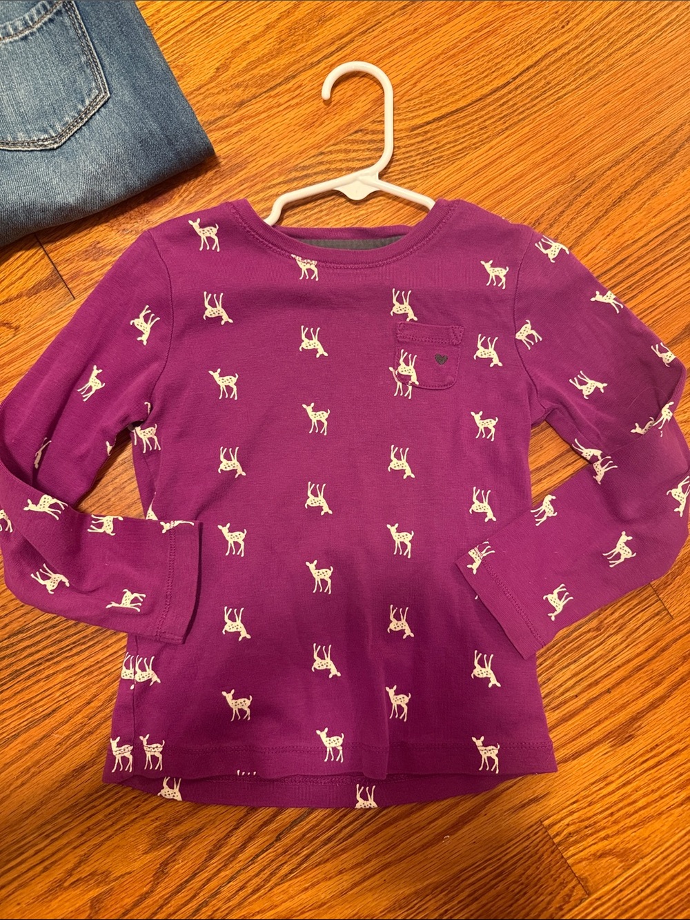 OshKosh B'gosh Girls' Purple Long-Sleeve Deer Tee and Denim Overalls Set - Picture 6 of 8